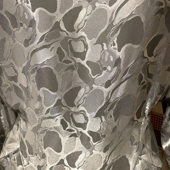 80s Vintage Jodi Schwartz Silver Gray Silky Abstract Jacquard Sculptured Dress - Picture 4 of 5